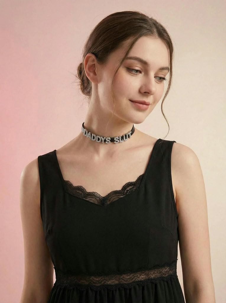 2PCS DADDY'S Choker Necklaces,DDLG Chokers Matching Daddy Lingerie For Valentine's Day Costume,Sexy Dad Collar For Women Honey Princess Lover's Outfit,Black Punk PU Leather Daddy's Clothes Accessories Jewelry