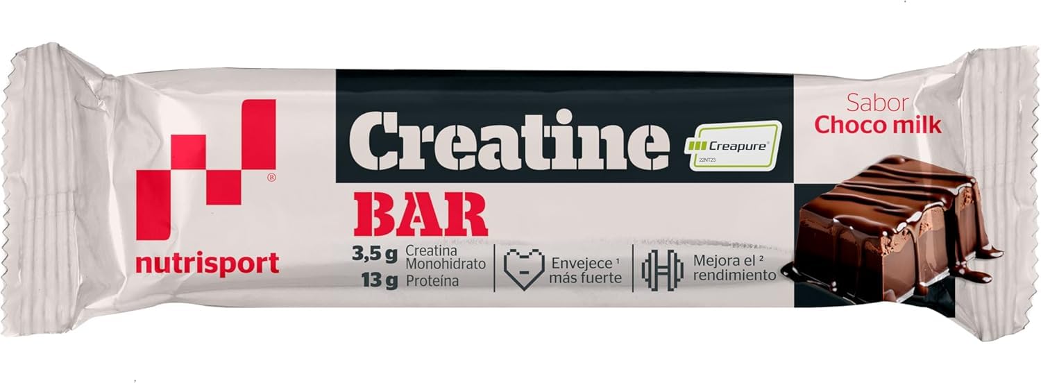 NUTRISPORT – Barrita Creatina Choco-Milk 44g 18 uds | Con 3,5g de Creatina Creapure®, Proteína de Leche y Vitaminas | Ideal como Snack Post Entreno | Rica en Fibra | Sabor Chocolate con Leche