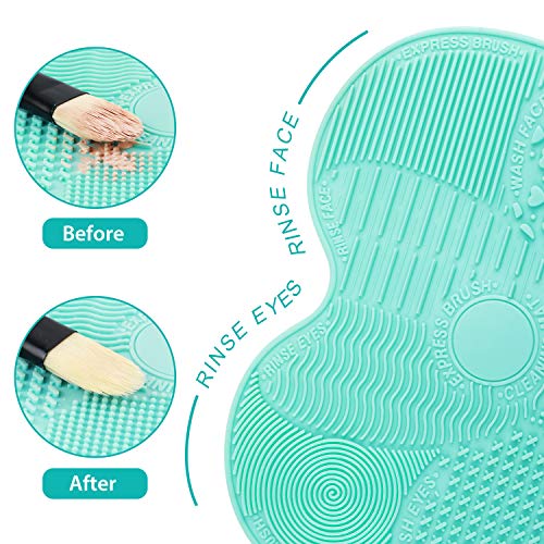 Makeup Brush Cleaning Mat, Easkep Silicone Cleaner Pad Portable Washing Tool Scrubber with Suction Cup Set of 2 Cosmetic (Green+Black) - Thumbnail 7