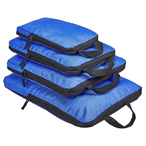 COVAX 4 Set Compression Packing Cubes, Travel Luggage Organizers and Storage Packing Cubes, Blue Cover