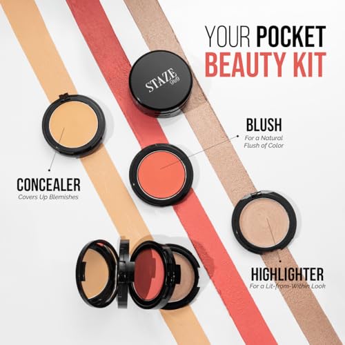 Image of Staze Triple Treat Stacked 3-in-1 Face Palette | Concealer, Blush & Highlighter | Creamy Finish | Highly Pigmented & Blendable | Long-Lasting Full Face Makeup Kit | Travel friendly | 01 Main Character