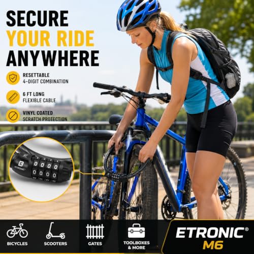 Etronic Security Bike Lock M6 Self Coiling Resettable Combination Lock