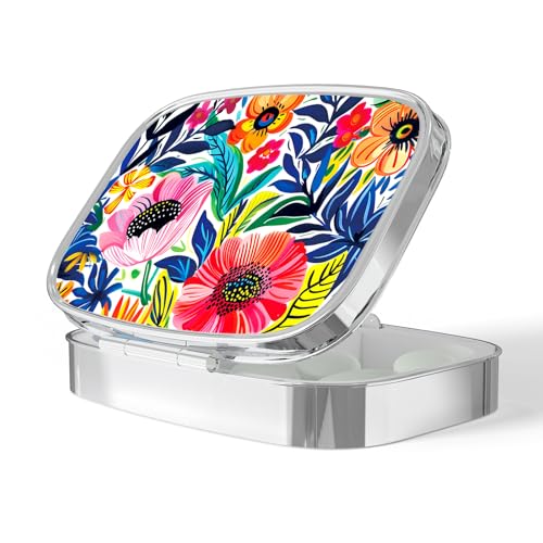Image of Pill Box-2 Compartment Small Pill Case Portable for Pocket & Purse Single Pill Carrier Pill Container to Hold Vitamins Medication Fish Oil and Supplements BPA-Free(Garden Party-01)