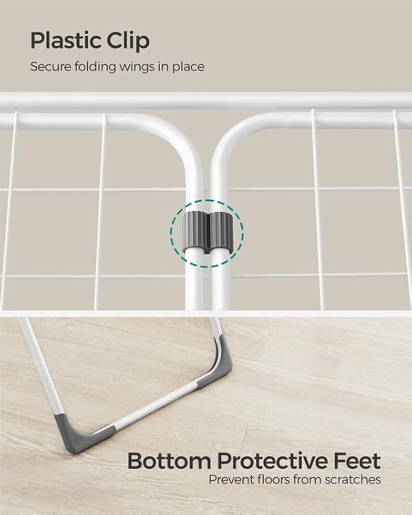 SONGMICS Clothes Drying Rack, Metal Laundry Drying Rack, Foldable, Space-Saving, Free-Standing Airer, with 2 Gullwings, Indoor Outdoor Use, Bed Linen Clothing, White ULLR540W01 by SONGMICS - Image 5