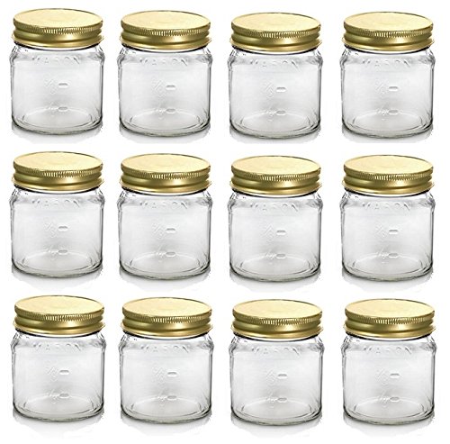 Nakpunar 12 pcs 8 oz Glass Mason Measurement Jars with Gold Lids