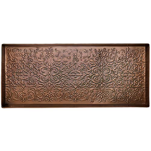 HF by LT Enchanted Scroll Pattern Metal Boot-Tray, 30 x 13 inches, Antique Copper Finish