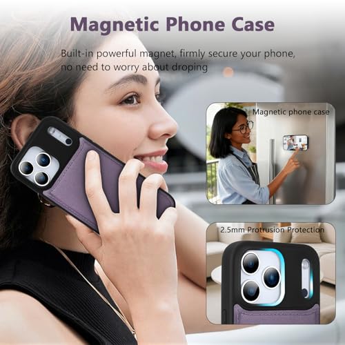BLISLIAR Wallet Case for iPhone 17 Pro with Card Holder/Crossbody Wallet/Strap,[RFID Blocking][Magnetic] PU Leather Phone Case for iPhone 17 Pro,6.3 in,Purple by BLISLIAR - Used condition - Image 8