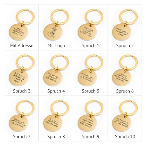 FELLSOCKE Personalisierte Hundemarke aus Edelstahl - 25mm | 30mm | 35mm, Individuell gravierbar, Robuste Tiermarke, Dogtag Anhänger Hunde, Pferde, Katzen & Welpen (Goldfarben, 25 mm)