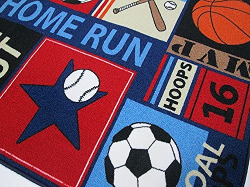 Fun Sport Kids Rugs Nylon Carpet Soccer Baseball Football Basketball With Multi-Color For Boy Girl Playroom 51'' X 75'' #TOP2