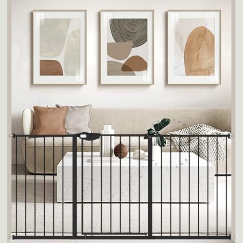 Image of WAOWAO Triple Lock Baby Gate Extra Wide 62.59-67.32" Pressure Mounted Walk Through Swing Auto Close Safety Black Metal Dog Pet Puppy Cat for Stairs,Doorways,Kitchen