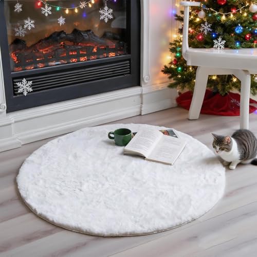 Tapete redondo de piel sintética blanca 3x3 ft miniatura 1