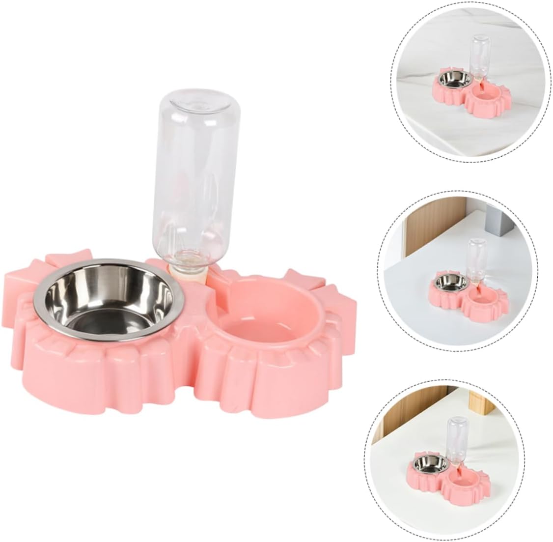 Automatic Cat Food and Water Bowl Set Double Stainless Steel Bowls with Slip Design PET Feeder Station for Kittens and Puppies Includes Water Dispenser