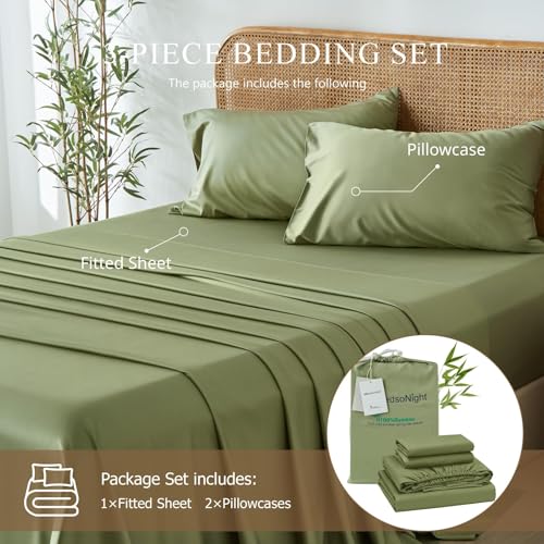 Image of 100% Viscose Derived from Bamboo Sheets Queen Size, Soft & Cooling Viscose from Bamboo Sheets Set, Organically Grown,Breathable & Soft Deep Pocket Up to 18 Inches(Light Green)