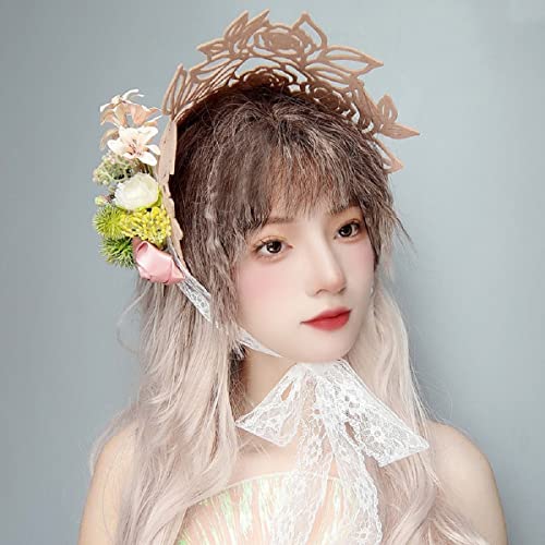 Halloween Dark Gothic Lolita Vintage Style Bonnet Flat Hat Headband Black Lace Baroque Queen Crown Hair Band For Ball Party Masquerade And Cosplay #TOP5