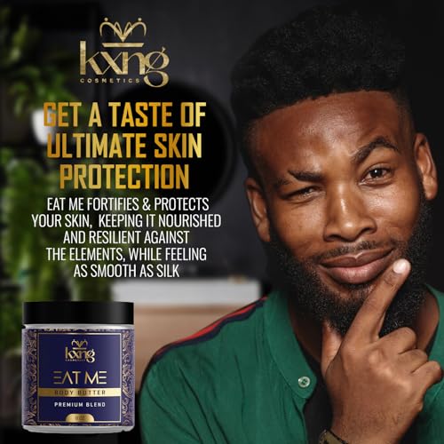 Image of KXNG Cosmetics Organic Shea Body Butter Cream - 8oz | Whipped Body Butter for Men & Women with Shea, Cocoa, Mango & Coconut Oil | Deep Hydration for Dry Skin, Hands & Feet - Eat Me XL
