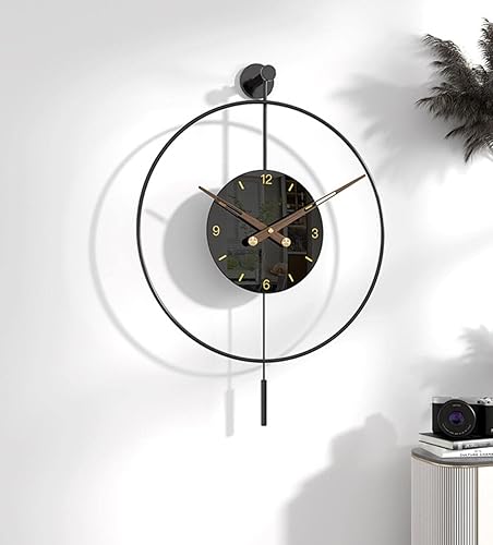 Miniatura 4 de SHISEDECO Reloj de pared clásico de péndulo grande, decorativo y marco de metal, con cara de cristal, diseño moderno y silencioso, relojes a pilas
