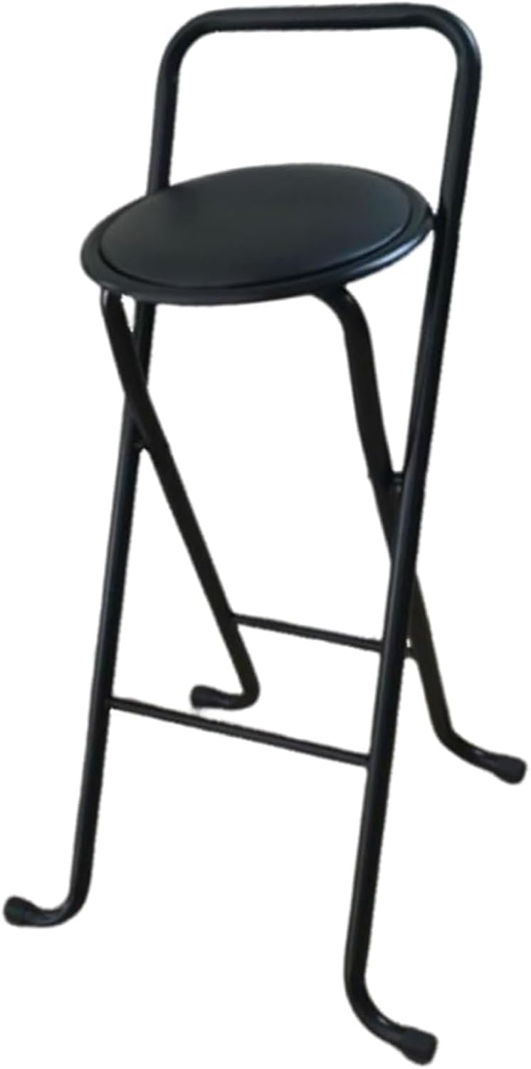PU Padded Folding Stool, 28-Inch Height Foldable Indoor Tall Stool with Handle, Kitchen High Chair for Breakfast