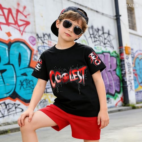 Image of Yoxindax Boys Clothes 2-Piece Casual Street Style Turn-Down Collar Half Zip Kids 4-12 Years Teen Boys Summer Outfits