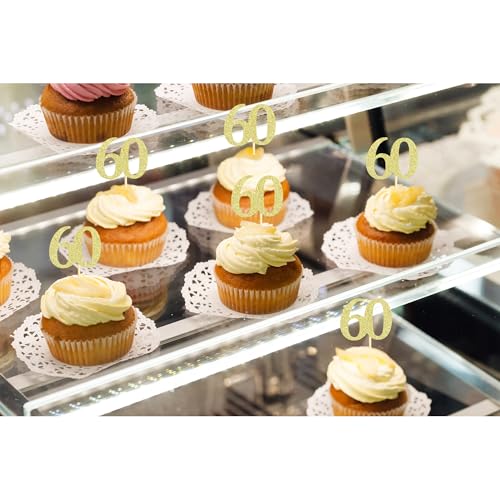 Sotpot 30PCS Gold Glitter 60th Birthday Cupcake Toppers Cheers to 60 Years Cupcake Picks for 60th Birthday Anniversary Party Decorations - Image 3