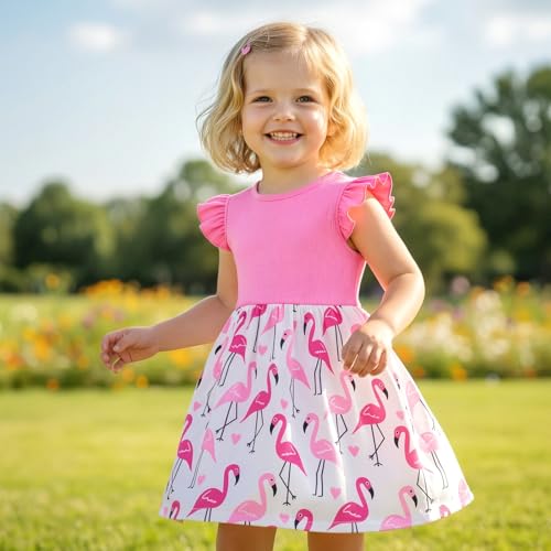 Image of Toddler Little Girls Casual Dresses Short Sleeve Crew Neck Graphic Cartoon Dress for 2-8 Years