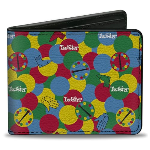 Buckle-Down Hasbro Wallet, Bifold, Twister Game Icons and Circle Spots Stacked Multi Color, Vegan Leather