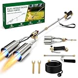 Brightpik Dual-Nozzle Propane Weed Torch, Weed Burner with 11.5 FT Hose