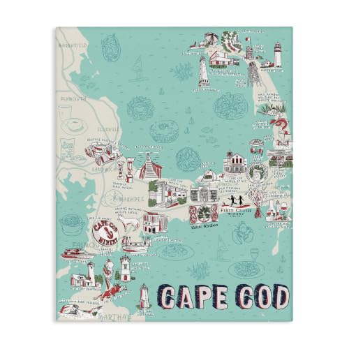 Cape Cod Nautical Landmark Map, 24 x 30 Inch Canvas Wall Art