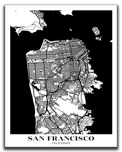 San Francisco City Map Wall Art - 11X14" Unframed Print - Modern, Minimal, Black And White San Francisco, California Wall Decor - California Gifts For Women And Men, Souvenirs, Poster - Sf Gifts #TOP14
