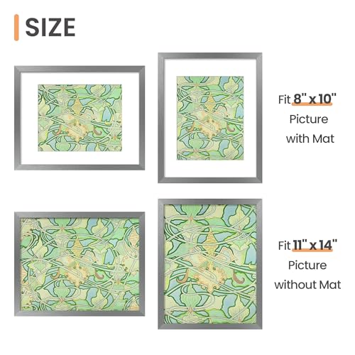 Image of upsimples 11x14 Picture Frame, Display Pictures 8x10 with Mat or 11 x 14 Without, Wall Hanging Photo Frames, Metallic Gray, 1 Pack