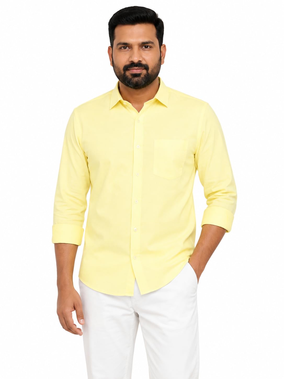 Premium Unstitched Shirt Fabric For Men 2 Meter Shirt Piece Cloth Pure Cotton Linen Blend | Fabric for Shirt (Lemon Yellow colour)-image-40