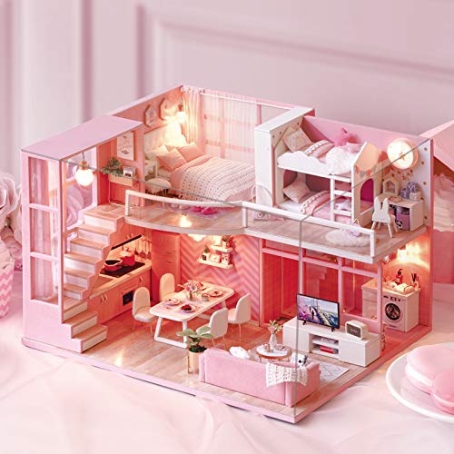 CuteQi Miniature House Kit DIY House Kit Creative Room with Furniture Tiny House Making Kit with Light and Music HandmadeCrafts Gift for Adults & Friends,Lovers and Families(Smart Fun House)