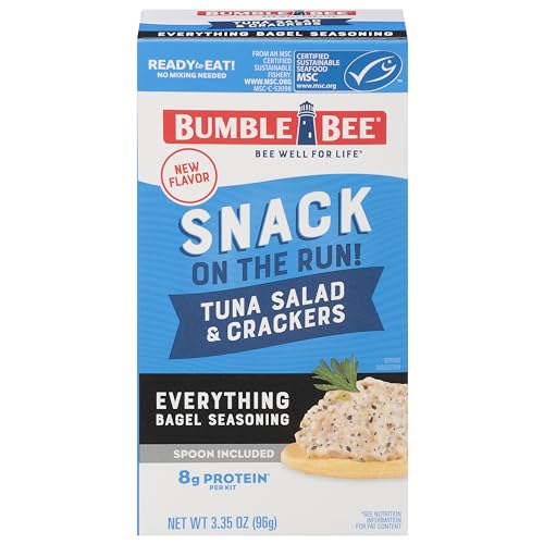 Image of Bumble Bee Snack On The Run! Everything Bagel Tuna Salad Kit | Ready to Eat Easy-Open Canned Tuna Salad with Crackers Snack Pack, 8g Protein per Box, Wild Caught MSC Certified Tuna