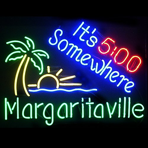 It's 5:00 Somewhere Palm Tree Real Glass Beer Bar Pub Store Party Room Wall Windows Display Neon Signs 19x15