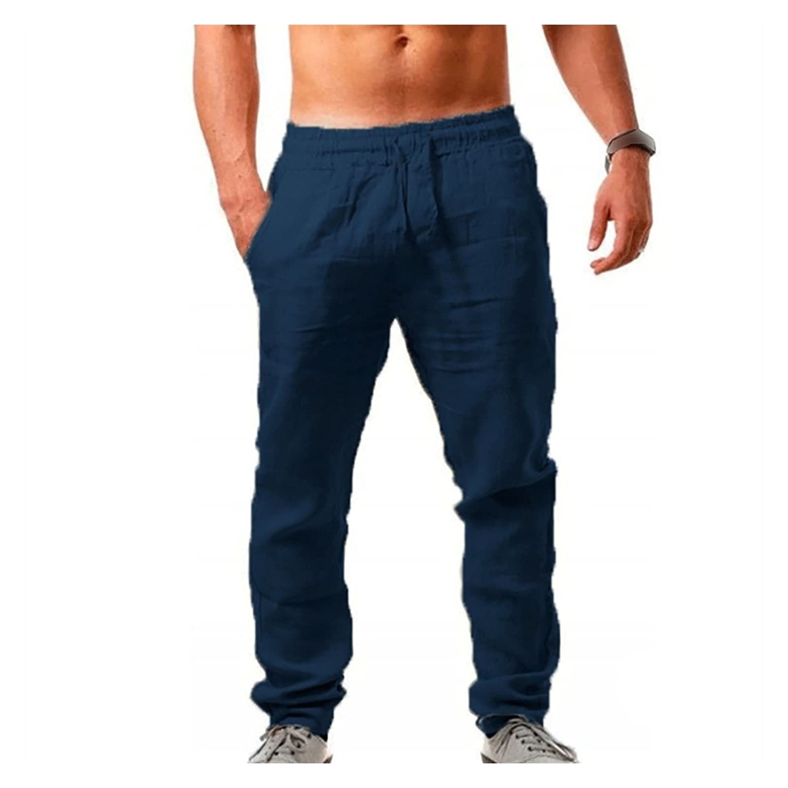 Pantaloni Di Lino Da Uomo, Lunghi, Leggeri E Ariosi, Pantaloni Estivi Eleganti, Vestibilità Ampia, Pantaloni For Il Tempo Libero, Pantaloni Estivi Lunghi E Larghi ( Color : Dark blue , Size : S )