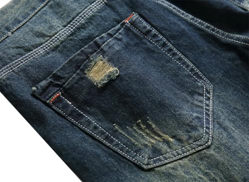 Men's Long Plus Size Cotton S Dark Blue Denim Casual Ripped Trousers3