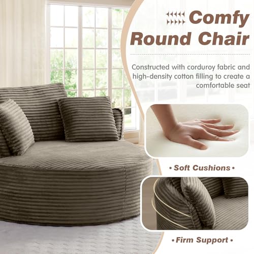 Sillón Redondo Plegable Tela Corduroy Camel miniatura 3