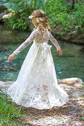 Abaowedding Fancy Ivory White Lace Flower Girl Dress Boho Rustic First Communion Gowns3