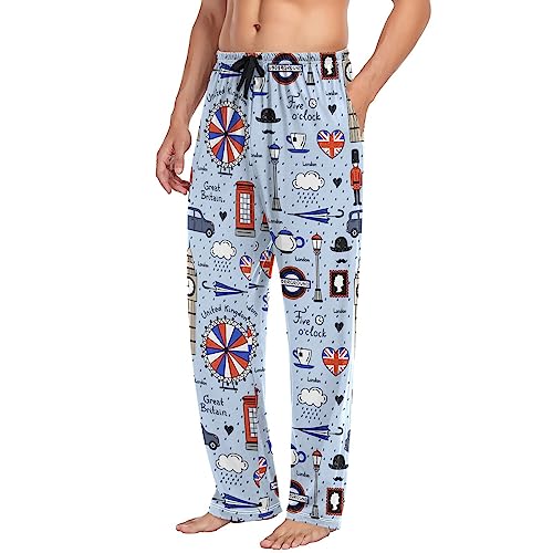 Men's Pajama Pants Super Soft Retro English London Sleep Lounge Pants Pjs Bottoms with Pockets3