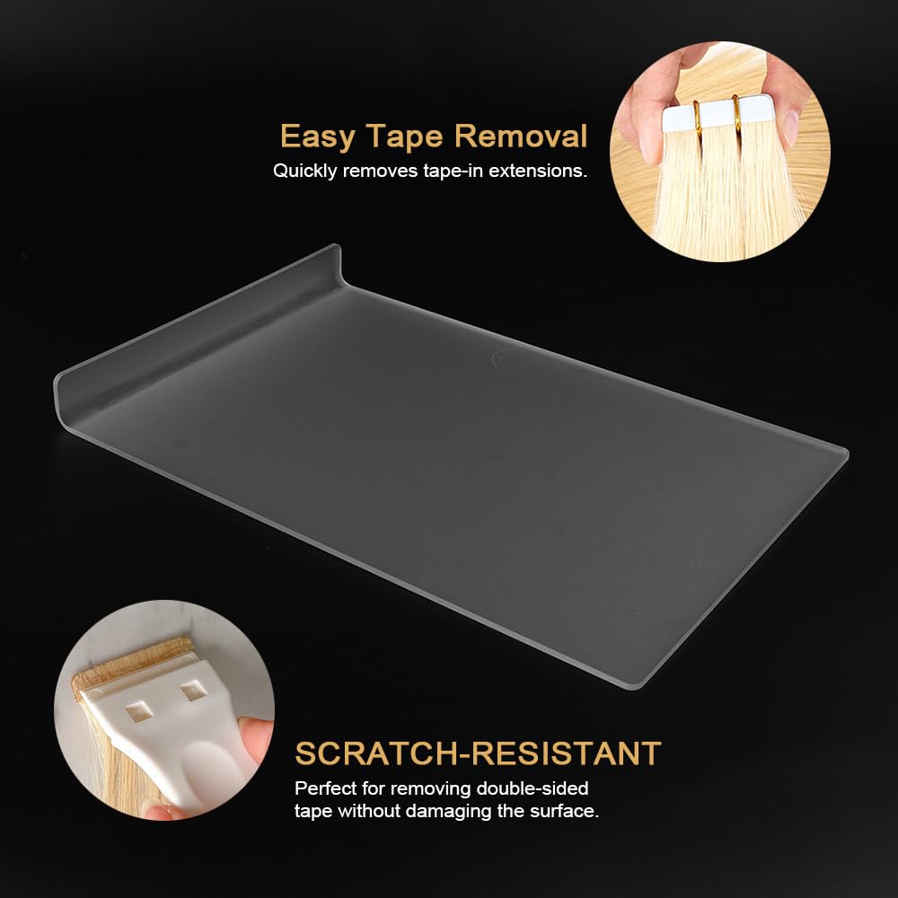 Professional Hair Extension Tape Remover Kit for Tape-in Extensions Acrylic Operation Board Plastic Scraper Acrylic Bending Board Adhesive Removal Re-Taping System Non-Slip Curved Design