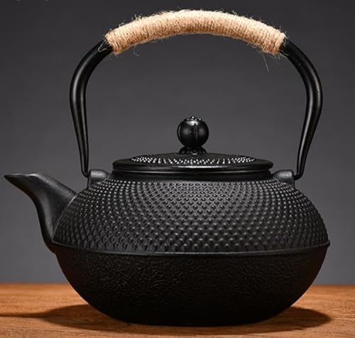 Yomixo 鉄瓶 南部鉄器 鉄 びん 鉄びん 鉄瓶 ホーロー加工なし やかん 鉄分補給 錆びにくい 鉄分 直火可 IH調理器対応 鉄器 鋳物 茶道道具 オフィス、キッチン、ティールーム、レストランに適しています (1500ml)