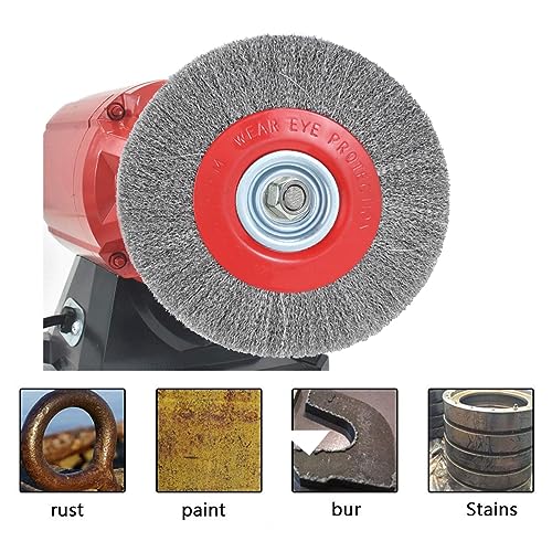 Image of 8in Bench Wire Wheel Brush for Bench Grinder Coarse Crimped Steel Wire 0.012 inch with 1 /2 inch 5 /8 inch 3 /4 inch 7 /8 inch 1 inch(5sets) Spacer Arbors - 1pack