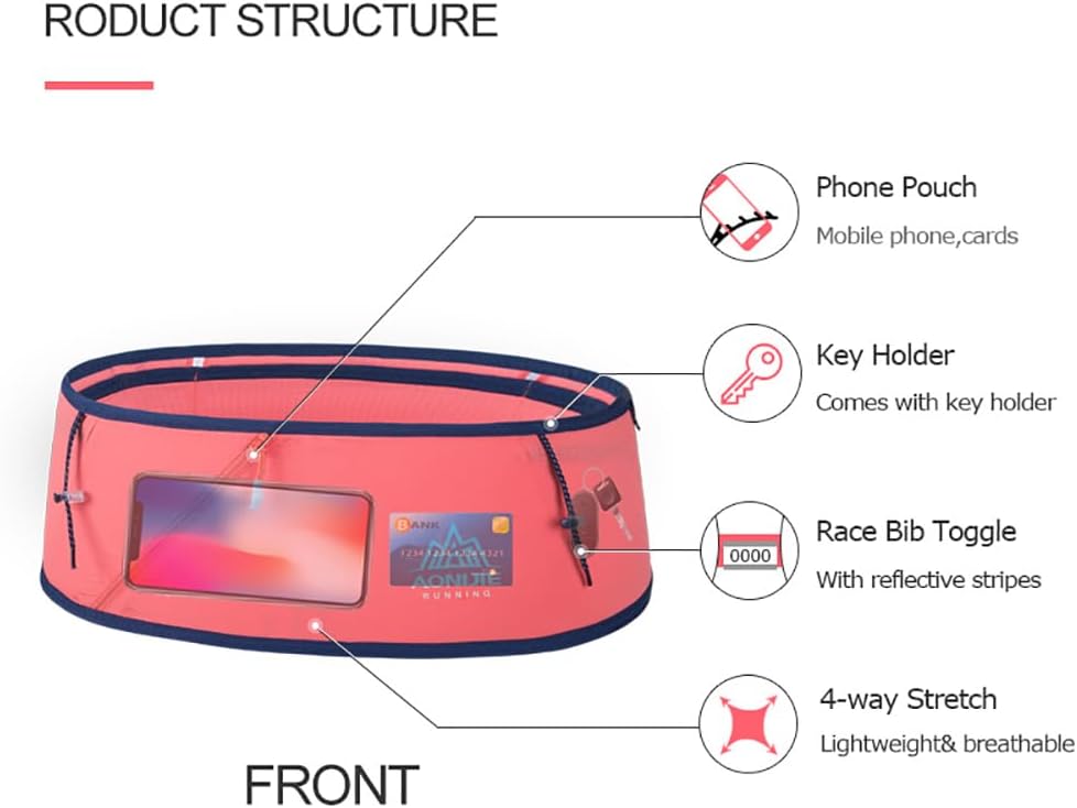 Running Hydration Belt with Zipper Pocket for Women and Men, Bounce Free, Lightweight Fanny Pack and Waist Pack for Climbing Jogging Cycling Workout (Grey with 250ml flask,L/XL)