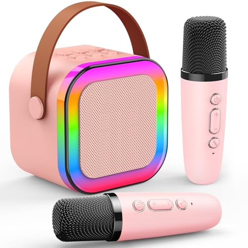 Image of Karaoke Machine for Kids, Kids Karaoke Machine for Girls with 2 Wireless Microphones Mini Portable Bluetooth Speaker Kids Karaoke Machine Gifts for Girls and Boys Family Party (Pink)