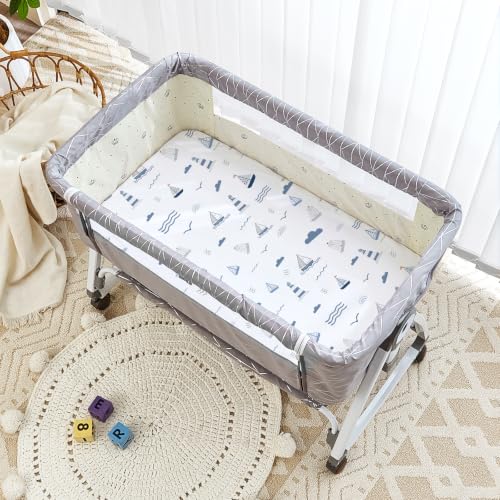 Image of 4 Pack Baby Bassinet Sheets - 35 inchx20 inch Bedside Bassinet Sheets for Newton, Ezebaby, AMKE & Other Large Bedside Sleeper | Ultra Soft & Skin Friendly Bassinet Fitted Sheets for Boys Girls