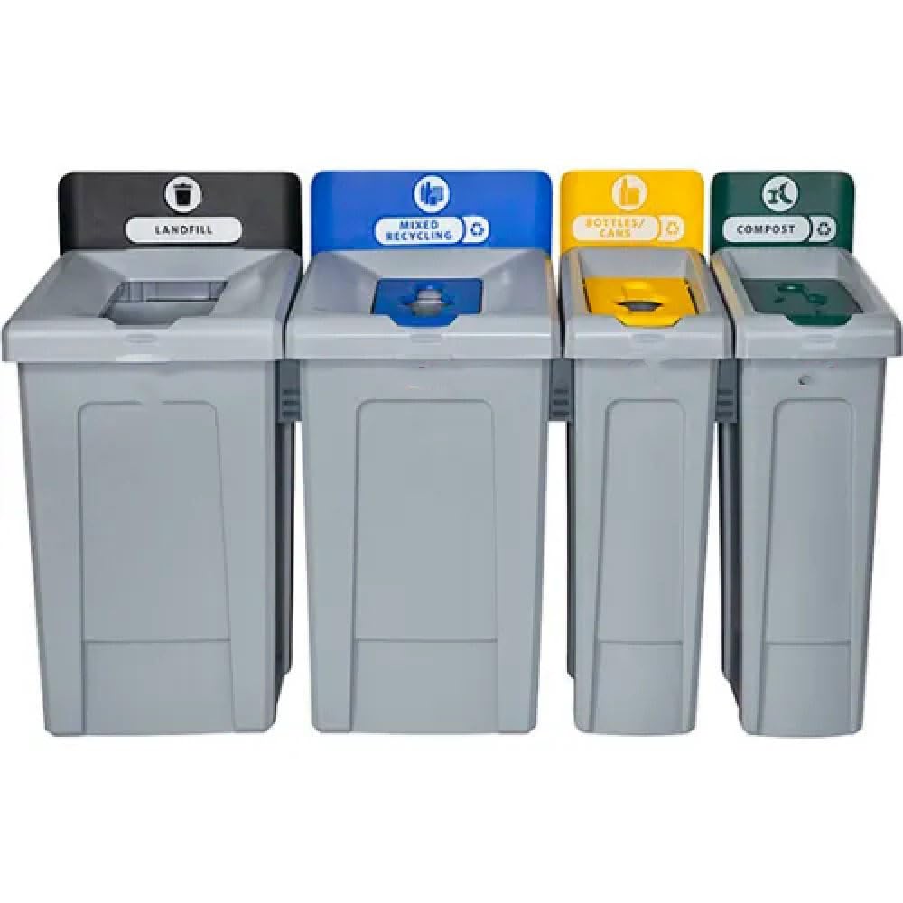 23 Gallon Recycling Station Bin, Modular Waste Container with Lid Insert, Billboard Sign & Label Kit, Commercial Recycling System (Compost)
