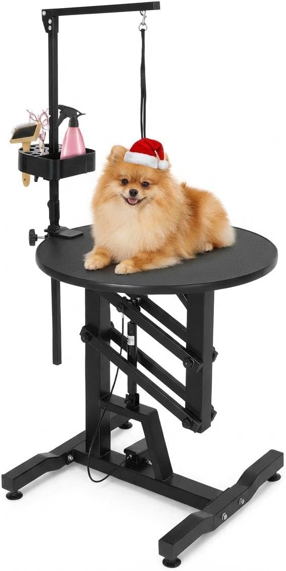 24" Hydraulic Lift Dog Grooming Table – Adjustable Height, 250LB Capacity, Non-Slip Silicone Top, Foldable for Home & Salon Use