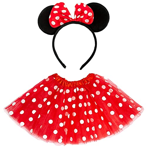 Tulle Robe Minnie Enfant Fille Deguisement Robe de Princesse Rouge Jupe à Pois Bébé Fille avec Bandeau Carnaval Cosplay Costume Anniversaire Halloween Noël (Enfant) Cover