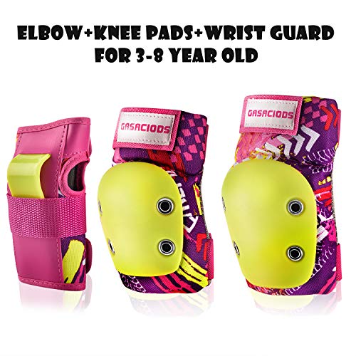 GASACIODS Kids/Child Sports Protective Gear， Colorful Shell Fabric Thickened Unzerbrechlich Design，Knee Pads Elbow Pads Wrist Guards Pads Set for Skateboarding Inline Roller Skating Cycling Bike