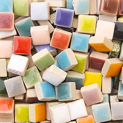 Zhiheng 205 Pack Ceramic Mosaic Tiles Small Square Porcelian Tiles for Mosaic Jewelry Flower Pots Photo Mirror Frame Home Garden DIY Crafts (All Mix)