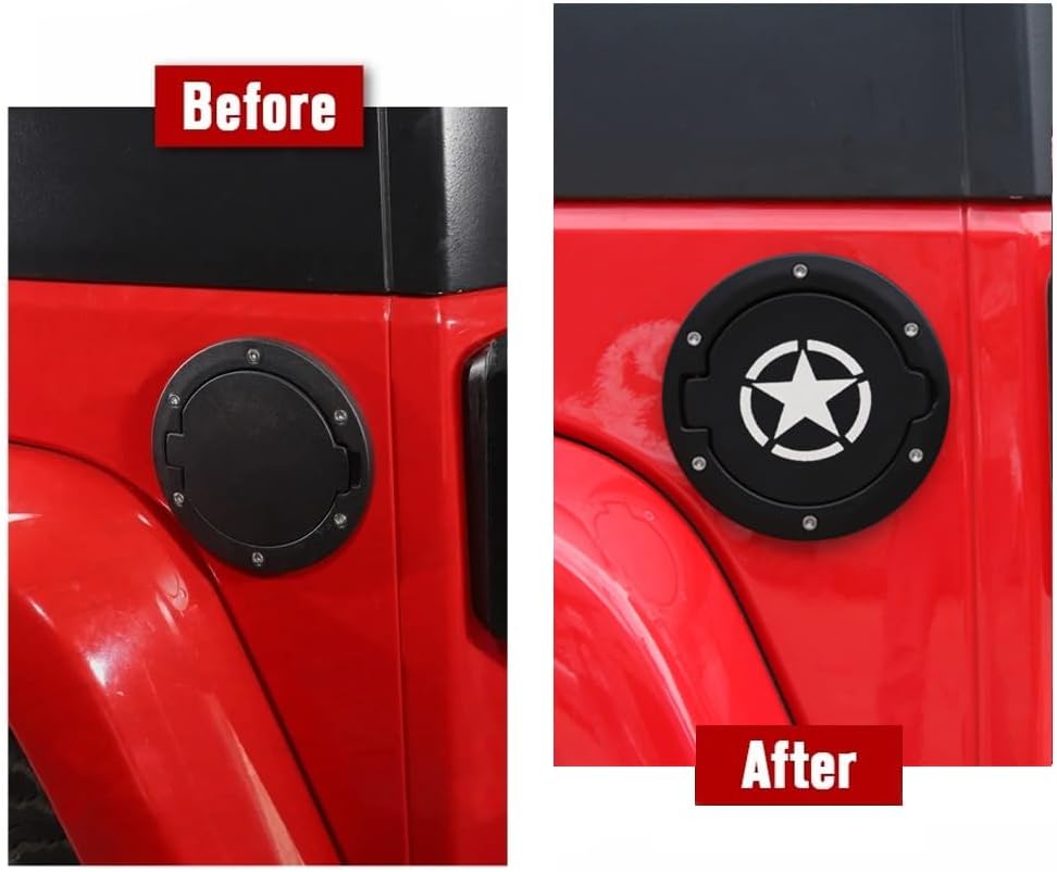 Gas Cap Fuel Filler Door Gas Tank Cover With Rubber Gasket for Jeep Wrangler JK 2007-2017 Exterior Accessories (Star Pattern)
